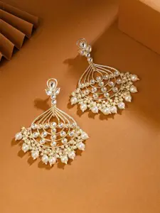 Yellow Chimes Gold Plated Pearls Studded Contemporary Chandbalis Earrings