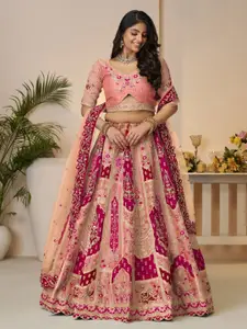 ODETTE Embroidered Banarasi Silk Semi-Stitched Lehenga & Unstitched Blouse With Dupatta