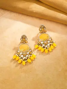 Yellow Chimes Gold Plated Kundan Studded Contemporary Chandbalis Earrings