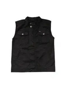 Gini and Jony Boys Typography Printed Cotton Stand Collar Cotton Denim Jacket