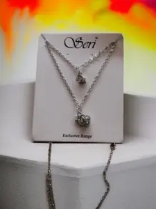 FIRSTCHOICE Silver-Plated Artificial Beaded Floral Shaped Layered Chain And Pendant