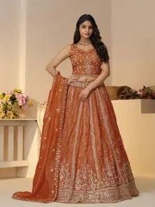 ODETTE Embroidered Organza Semi-Stitched Lehenga & Unstitched Blouse With Dupatta