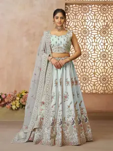 ODETTE Embroidered Beads and Stones Semi-Stitched Lehenga & Unstitched Blouse With Dupatta