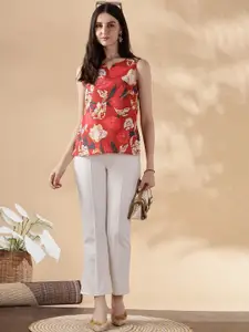 Anouk Women Floral Printed V-Neck Sleeveless Straight Kurti