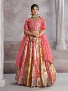 ODETTE Embroidered Sequinned Semi-Stitched Lehenga & Unstitched Blouse With Dupatta