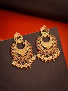 Yellow Chimes Gold Plated Artificial Stones Studded Contemporary Chandbali Earrings