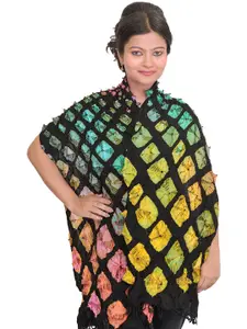 Exotic India Women Phantom-Black Bandhani Tie-Dye Scarf