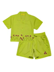Gini and Jony Girls Floral Embroidered Shirt Collar Shirt With Short