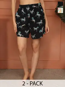 ETC Women Pack of 2 Graphic Printed Mid-Rise LOUNGE Shorts