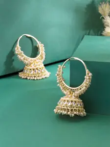 Yellow Chimes Gold Plated Kundan Studded Contemporary Jhumkas Earrings