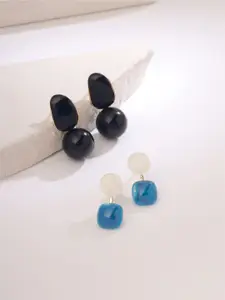 Yellow Chimes Set Of 2 Pearl Studded Contemporary Drop Earrings