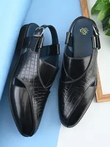 House of Pataudi Men Textured Slip-Resistant All Day Comfort Peshawari Sandals