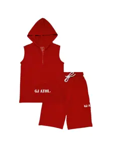 Gini and Jony Boys Printed Hooded Sleeveless T-shirt with Shorts