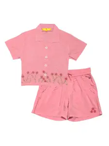 Gini and Jony Girls Floral Embroidered Lapel Collar Shirt With Shorts