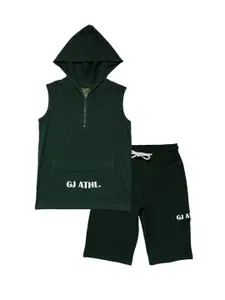 Gini and Jony Boys Printed Hooded Sleeveless T-shirt With Shorts