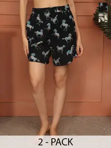 ETC Women Pack of 2 Printed High-Rise Lounge Shorts