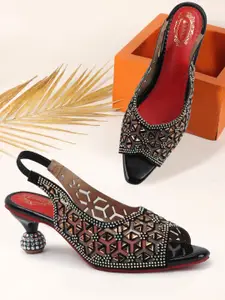 Denill Women Embellished Kitten Heel Peep Toes