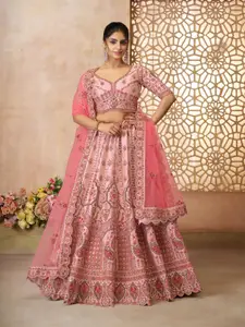 ODETTE Embroidered Beads and Stones Semi-Stitched Lehenga & Unstitched Blouse With Dupatta