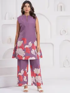 AUTUMN LANE Printed Pure Cotton Round Neck Top With Trousers Co-Ords Set