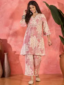 Sangria Printed V Neck Top With Trouser Co-Ords