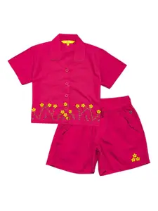 Gini and Jony Girls Floral Embroidered Lapel Collar Shirt With Shorts