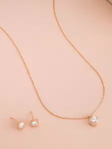 Kushal's Fashion Jewellery White 925 Pure Silver Rose Gold-Plated Party Pendant Set