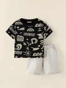 INCLUD Boys Abstract Printed Round Neck T-Shirt With Shorts