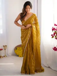 Saree mall Checked Beads and Stones Pure Chiffon Sarees