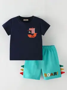 INCLUD Boys Embroidered Round Neck T-Shirt With Shorts
