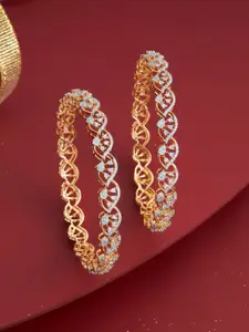 Kushal's Fashion Jewellery Set Of 2 Gold-Plated Party Zircon-Studded Bangles