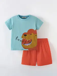 INCLUD Boys Printed Round Neck T-Shirt With Shorts