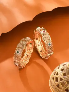 Yellow Chimes Set Of 2 Gold Plated Stone-Studded Broad Bangles