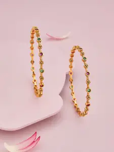 Kushal's Fashion Jewellery Set Of 2 Gold-Plated Ruby-Studded Ethnic Antique Bangles