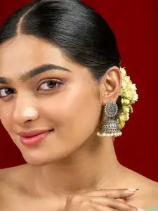 TEEJH Classic Silver Plated Pearls Studded Dome Shaped Jhumkas Earrings