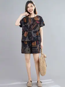 StyleCast Printed Round Neck Top With Shorts Co-Ords