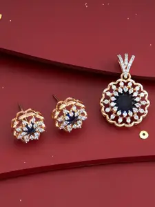 Kushal's Fashion Jewellery Gold-Plated Sapphire Zircon Pendant Set