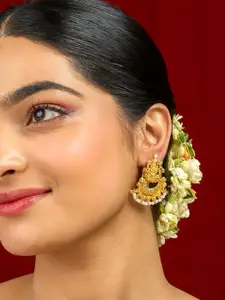 TEEJH Gold-Plated Classic Artificial Stones Studded and Beaded Chandbalis