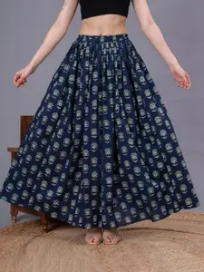 SUNEKH Self-Design Cotton Flared Maxi Skirt