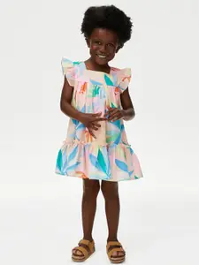 INCLUD Girls Square Neck Flutter Sleeve Fit & Flare Dress