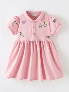 INCLUD Girls Embroidered Fit & Flare Cotton Dress