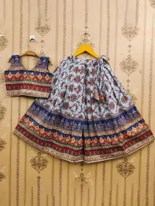 BAESD Girls Printed Mukaish Foil Print Ready to Wear Lehenga & Blouse With Dupatta