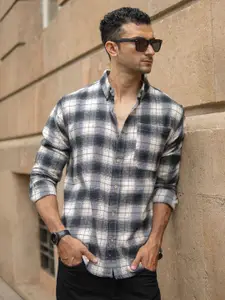 Powerlook SS25 Brushed Tartan Checked Pure Cotton Casual Shirt