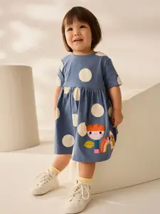 INCLUD Girls Polka Dot Printed Applique Fit & Flare Dress