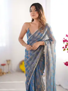 Saree mall Checked Beads and Stones Pure Chiffon Sarees