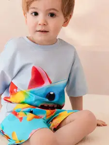 INCLUD Boys Shark Printed T-shirt with Shorts