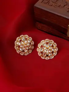 TEEJH Gold-Plated Circular shaped Artificial Stone Studded Studs Earrings