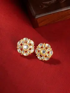 TEEJH Gold-Plated Classic Artificial Stones Studded Studs