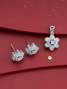 Kushal's Fashion Jewellery Rhodium-Plated Party Zircon-Studded Pendant Set