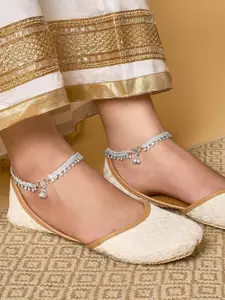 TEEJH Silver-Plated Artificial Beaded Anklets