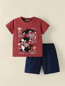 INCLUD Boys Printed Round Neck T-Shirt With Shorts